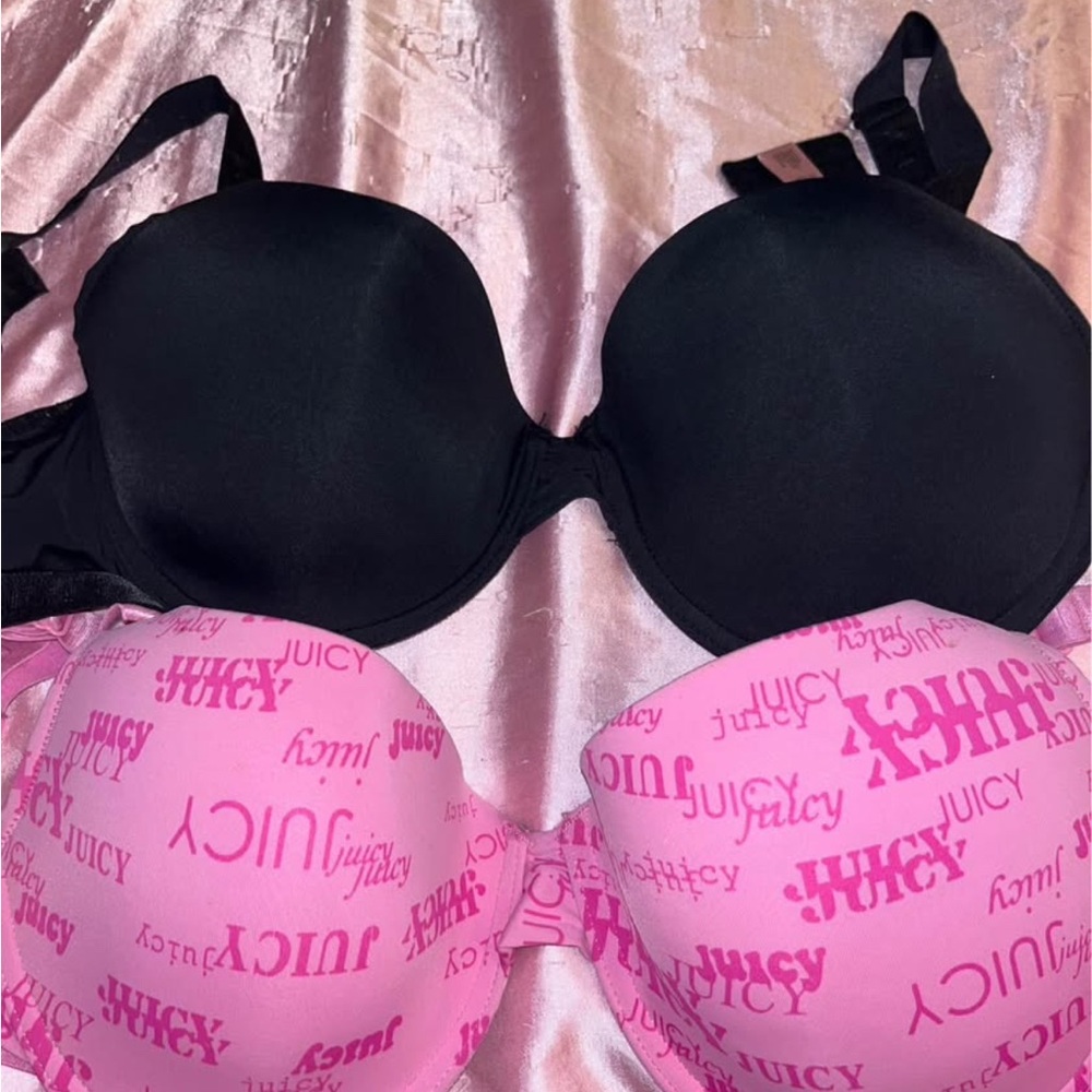 Juicy Couture Black and Pink Logo Bra Duo